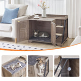 HOOBRO Cat Litter Box Enclosure with Ladder, Hidden Litter Box Furniture with Rechargeable 3-Color LED, Plush, Teaser Balls, 31.5" L x 18.9" W x 22.4" H, All-in-One, Black and Greige BG48MW01G1 HOOBRO