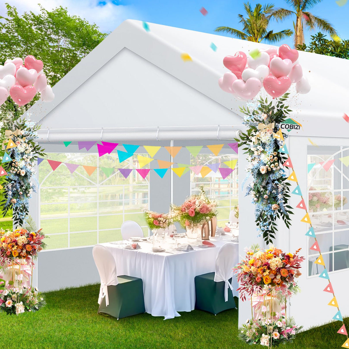 COBIZI 10x20 Party Tent Heavy Duty, 10x20 Canopy with Removable Sidewalls & 4 Built-in Sandbag, Commercial Wedding Large Tent, UV 50+, Waterproof, White COBIZI