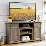 Yechen 62'' Farmhouse TV Stand for Living Room - 31.5'' Tall Entertainment Center with Storage Cabinets & Drawers, Wood Media Console Table with Roman Columns, for 75 Inch TV, Weathered Reclaimed Oak Yechen