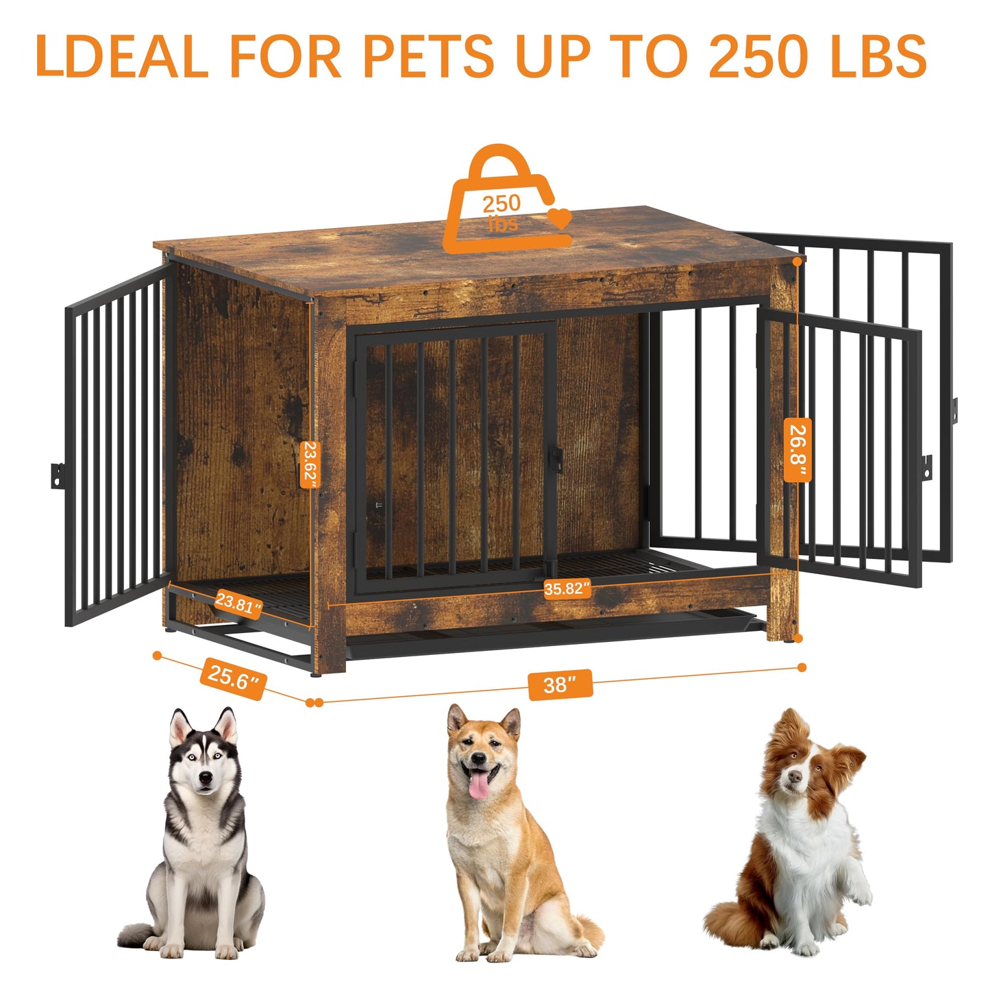 Dog Crate Furniture, Dog Crate End Table for Medium and Large Dogs,Wooden Cage Kennel Furniture Indoor, Modern Dog Crate with Multi-Purpose Removable Tray, Double-Doors Dog Furniture - WoodArtSupply