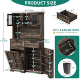 YITAHOME Kitchen Pantry Farmhouse, Tilit Out Trash Out Can Cabinet,Coffee Storage Bar Cabinet, 70" Tall Cabinet Cupboard with 2 Drawers, 2 Doors and Glass Display Case Shelf, Wheels, Rustic Dark Oak YITAHOME