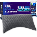Sidney Sleep Bed Pillow for Side and Back Sleepers - Adjustable Filling - Memory Foam Pillow for Neck and Shoulder Pain - Customizable Loft - Queen Size - Additional Foam Bag Included (Grey) Sidney Sleep