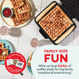 DASH No-Drip Waffle Maker - Four Waffle Molds, Nonstick Waffle Iron with Quick Heat-Up, Nonstick Surface - Perfect Waffle Maker for Kids and Families, Just Add Batter DASH