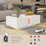 HedoAjim White Led Coffee Table for Living Room, Rectangular Living Room Table with Storage, Acrylic Coffee Tables with 2 Sliding Drawers, Wood Center Table for Reception Dinning Room HedoAjim