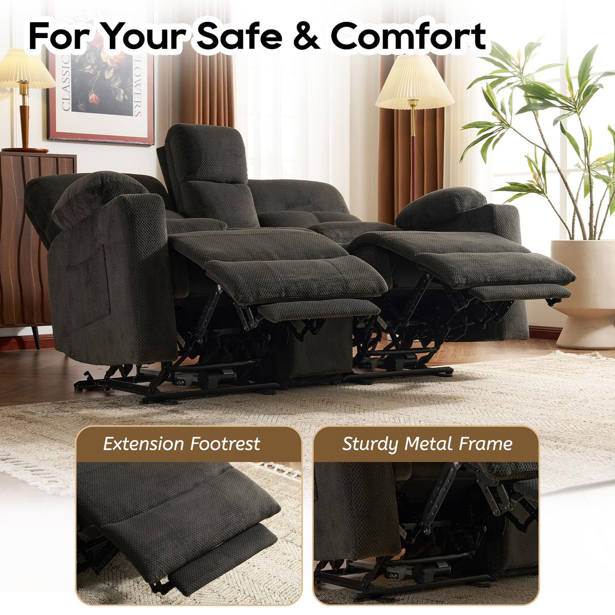 P.H.Furn Power Reclining Loveseat, Massage Loveseat Recliner Sofa Home Theater Seating with Heat, RV Love Seat Chair Clearance with Console, Storage, Cup Holders, Wall Hugger Couch P.H.Furn