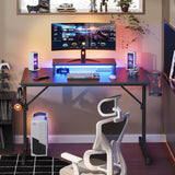 Bestier Small Gaming Desk with Monitor Stand, 42 inch LED Computer Desk, Gamer Desk with Cup Holder & Headset Hooks, Modern Simple Style Desk for Home Office PS5 Small Spaces, Carbon Fiber Black Bestier