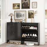 FTZxHKLX Black Narrow Shoe Storage Cabinet with 2 Flip Drawers,Freestanding Hidden Shoe Organizer for Entryway,Shoe Rack Closed Cabinet for Behind Door Entrance, Living Room, Apartment FTZxHKLX