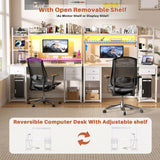 Aheaplus Desk with LED and Outlets, Gaming Desk with Hutch, 47.2'' Computer Desk with Drawers, Reversible Office Desk with Storage Bookshelf Large Workstation Desk with Shelf, Desk for Home, White Aheaplus