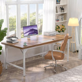 Unikito 70.8 Inch Extra Long Computer Desks, Heavy Duty Large Office Executive Desk, Sturdy 2 Person Desk, Premium Thick Study Writing Table Computer Table for Home Office Workstation, Rustic/White Unikito