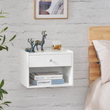 BWEISHOME Floating Nightstand with Drawer, White Nightstand Floating Bedside Table, Wall Mounted Nightstand Floating Night Stand Floating Side Table, Floating Shelves Bedroom KTZ04W BEWISHOME