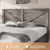 AMERLIFE King Size Farmhouse Bed Frame with 49.2" Barn Door Headboard, Platform Bed Frame with Wood Slats, Under Bed Storage Space, Easy Assembly, Noisy Free, Rustic Gray AMERLIFE
