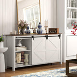 HOMCOM 60" Farmhouse Sideboard Buffet Cabinet with Storage, Kitchen Cabinet with 2 Sliding Barn Doors, 4 Deep Drawers and 2 Adjustable Shelves, Coffee Bar Cabinet, Distressed Cream White HOMCOM