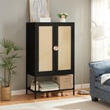 MtuxuYR Bedroom Armoire,Wooden Rattan Armoires Metal Frame with Large Storage Space & Elegant Handle 2 Doors for Bedroom(Black) MtuxuYR