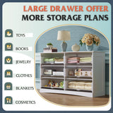 WLIVE Wood Dresser for Bedroom, Wide Chest of Drawers with 6 Drawers, Large White Storage Tower Unit, Modern Minimalist Closet Store Organizer for Living Room, Hallway WLIVE