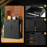 Greenvelly Metal Storage Cabinet with 2 Drawers,36" Black Metal Cabinets with Doors and Shelves, Garage Cabinet with Lock for Home Office, Garage, School, Apartment,Warehouse Greenvelly