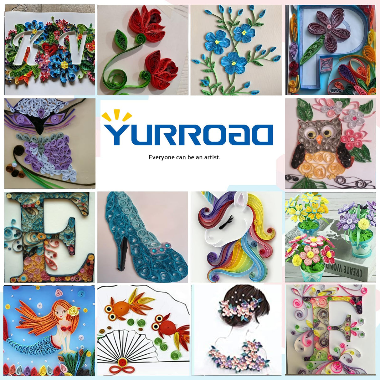 YURROAD Paper Quilling Kit 3mm/5mm/10mm 1740pcs Quilling Paper Strips Quilling Tool Set with Storage Box with Quilling Electric Slotted Pen Needle Curler Crimper Comb Board Template Border Buddy Tower YURROAD