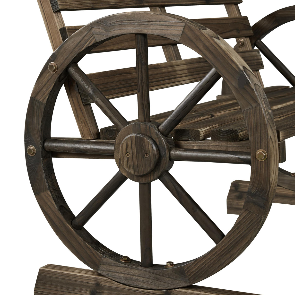 Yaheetech 41in Antique Chariot Wheel Outdoor Bench for 2 - Dark Brown Wooden Garden Furniture Yaheetech