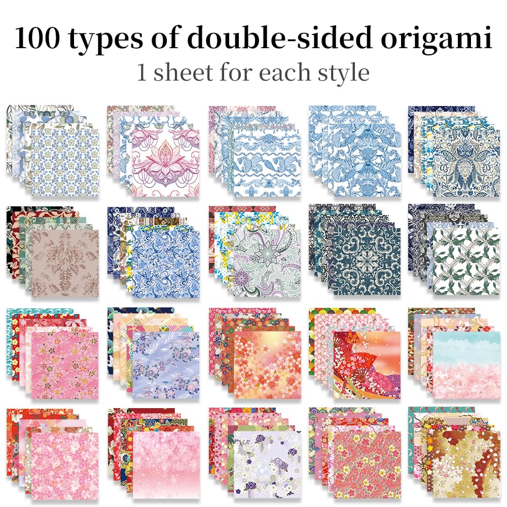 Origami Paper Kit Dobule Sided 100 Sheets 100 Colors 6 Inch Japanese Chiyo Square Easy Fold Arts Crafts DIY Handwork Origami Papers Beginner Sakuras Baroque Mifuner