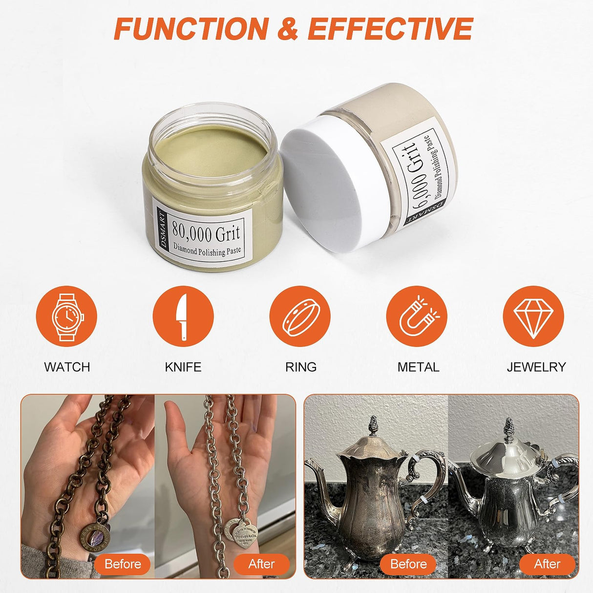 80,000Grit Diamond Polishing Lapping Compound Polish Paste with 25% Diamond Powder (0.1 Micros) for Metal Silver Chrome Glass Marble Resin Rock Watch Jewelry Gemstone - 50G (1.76 Oz) DSmart