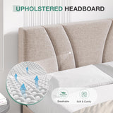 Novilla Adjustable Queen Bed Frame with Linen Upholstered Headboard and Wooden Slat Support Novilla