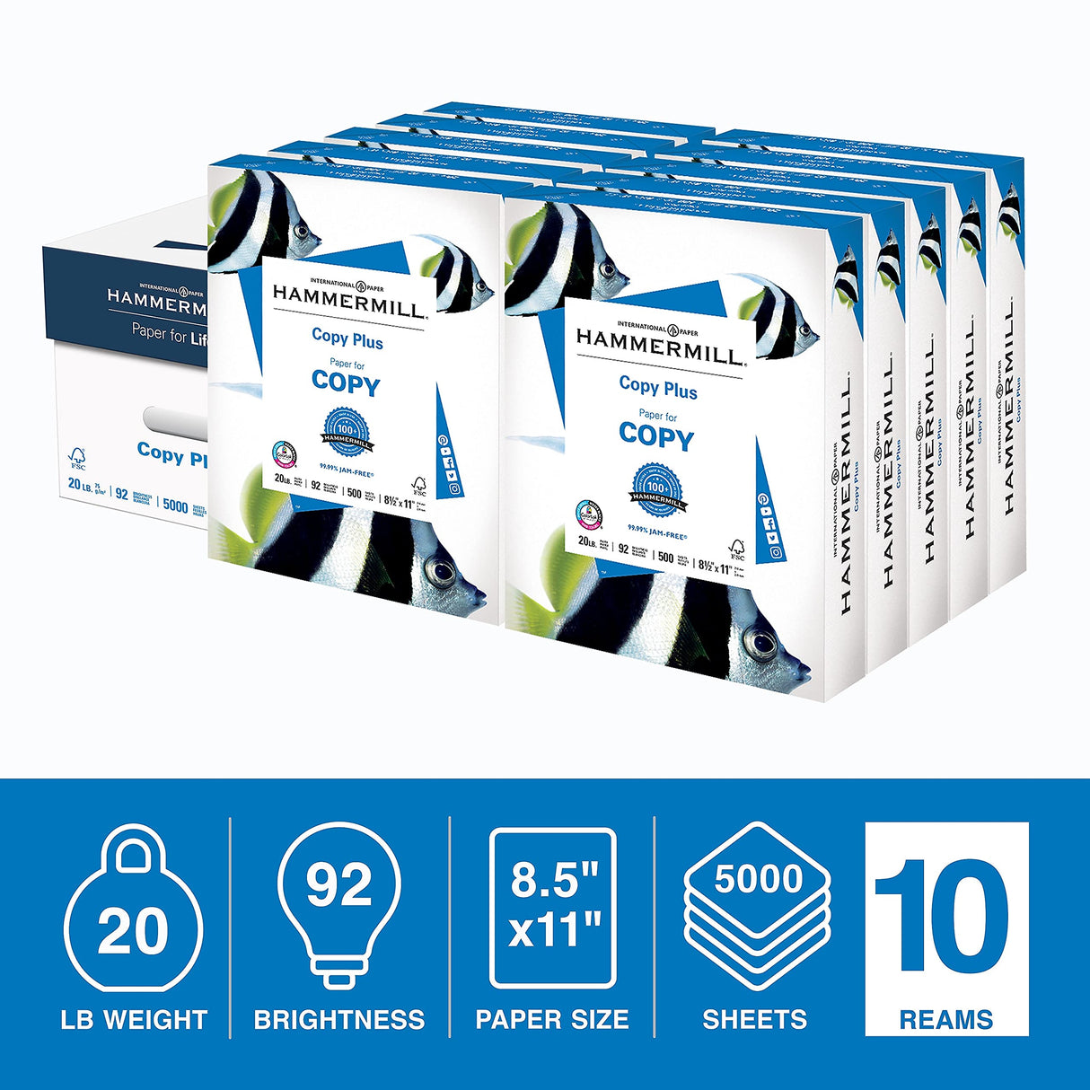 Hammermill Printer Paper, 20 lb Copy Plus, 8.5 x 11 - 10 Ream (5,000 Sheets) - 92 Bright, Made in the USA Hammermill