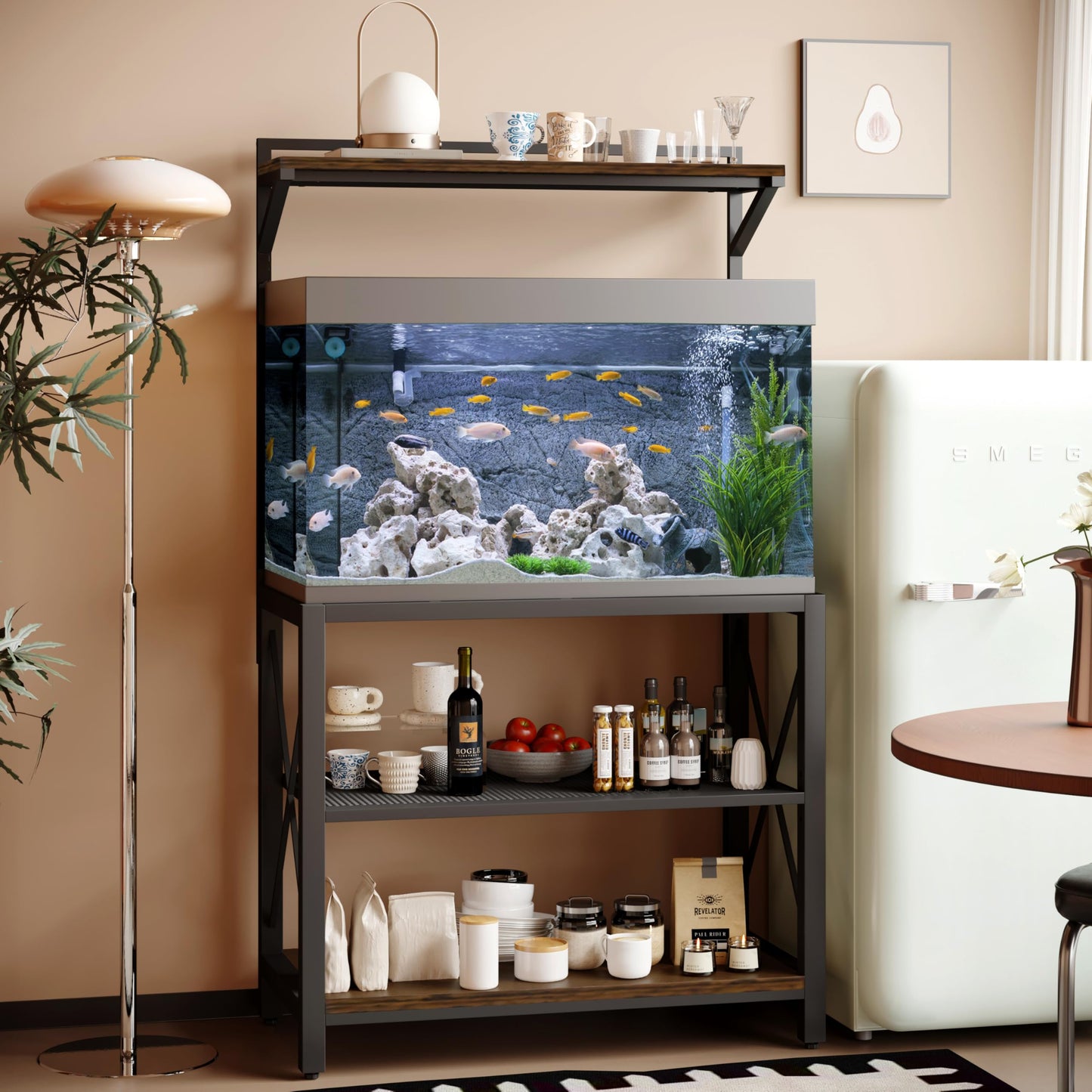 40-50 Gallon Fish Tank Stand, 36.6" x 18.5" Metal Aquarium Stand with Plant Shelf, 4-Shelf Fish Tank Stand for Fish Tank Accessories Storage fits Aquarium,Turtle Tank, or Reptile Terrariums, Tank not Included