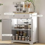 HOMCOM Sideboard with Solid Wood Countertop, Modern Kitchen Storage Cabinet, Coffee Bar Cabinet with 2 Drawers, Doors and Adjustable Shelf, Distressed White HOMCOM