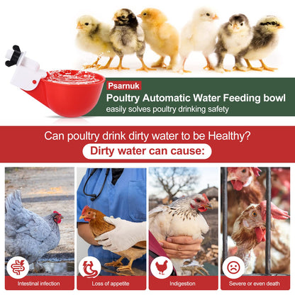 Psarnuk Chicken Waterer Cups (8 Pack/Red) - DIY Automatic Large Chicken Water Feeder for Ducks,Chicks, Turkeys, Quail, Bunny, Bird and Other Various Poultry Dispenser with Matching Drill