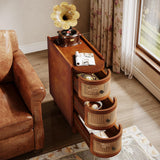 Tribesigns Solid Wood End Table, 3-Drawer Rattan Side Table, Night Stand with 3 Rattan Drawers and Exquisite Embossed Handles for Living Room, No Assembly Required (Walnut & Oak, 1PC) Tribesigns