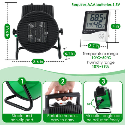 Dreyoo Greenhouse Heater Fan with Digital Thermostat, 1500W Quick Heating for Grow Tent Seed Germination, Electric Garage Warmer, Indoor Outdoor Heater, Suitable for 120 Square Feet (Green)