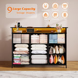 Nicehill Balck Dresser for Bedroom,9 Drawer Fabric Dresser with LED Light,TV Stand for Bedroom with Charging Station,Chests of Drawers for Living Room Hallway,Closet（Black Wood Grain Nicehill