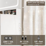 Makeup Vanity Desk Mirror with Lights, White Vanity Desk with Glass Top, Makeup Vanity with Power Outlet, Dressing Table with Jewelry Cabinet, 3 Drawers, Vanity for Women Maupvit