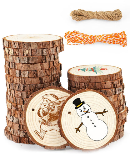 Unfinished Natural Wood Slices Small Wood Rounds with Bark 2.4-2.8” Wood Ornaments Round Wooden Slices for Crafts Small Blank Wood Circles with Holes Wooden Chips Round Wood Chips Wood Cookie 27PCS