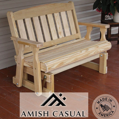 Amish Casual Heavy Duty 800 Lb Mission Pressure Treated Porch Glider (4 Foot, Unfinished) Amish Casual