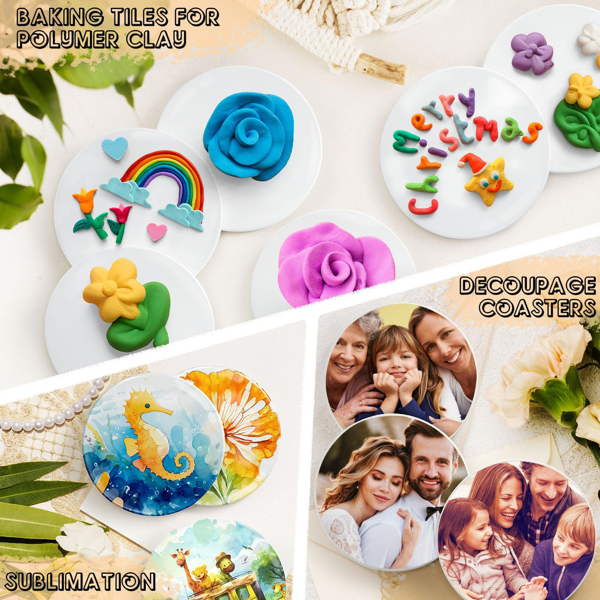 Ceramic Tiles for Crafts, GOH DODD 24 Pack Glossy Glazed Blanks White Coasters with Unglazed Side and 24 Cork Backing Pads for Alcohol Ink, Painting, Sublimation, Heat Transfer, Round, 4 Inch GOH DODD