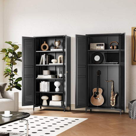 Fesbos Metal Storage Cabinet-61” Tall Steel File Cabinets with Doors and 4 Adjustable Shelves-Black Steel Storage Cabinet for Home,Kitchen, School, Office, Garage Fesbos