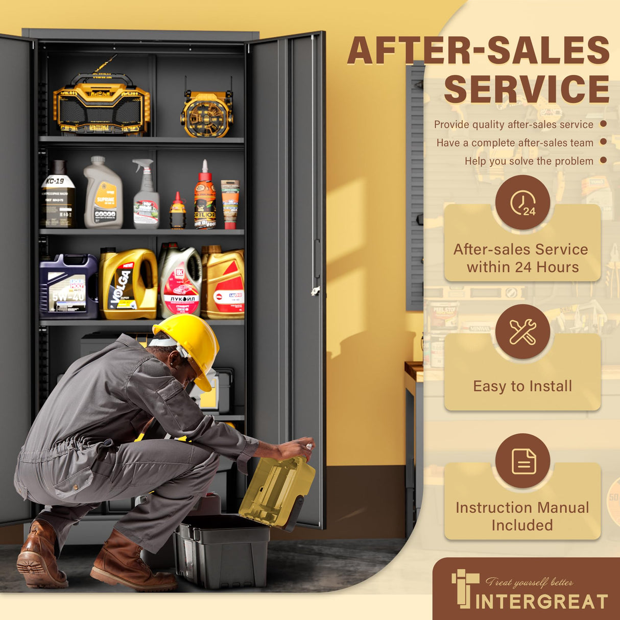 INTERGREAT Metal Storage Cabinet with Wheels, 73" H Rolling Metal Cabinets with Doors and Shelves, Black Steel Lockable Cabinet on Wheels for Garage Storage INTERGREAT