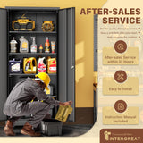 INTERGREAT Metal Storage Cabinet with Wheels, 73" H Rolling Metal Cabinets with Doors and Shelves, Black Steel Lockable Cabinet on Wheels for Garage Storage INTERGREAT