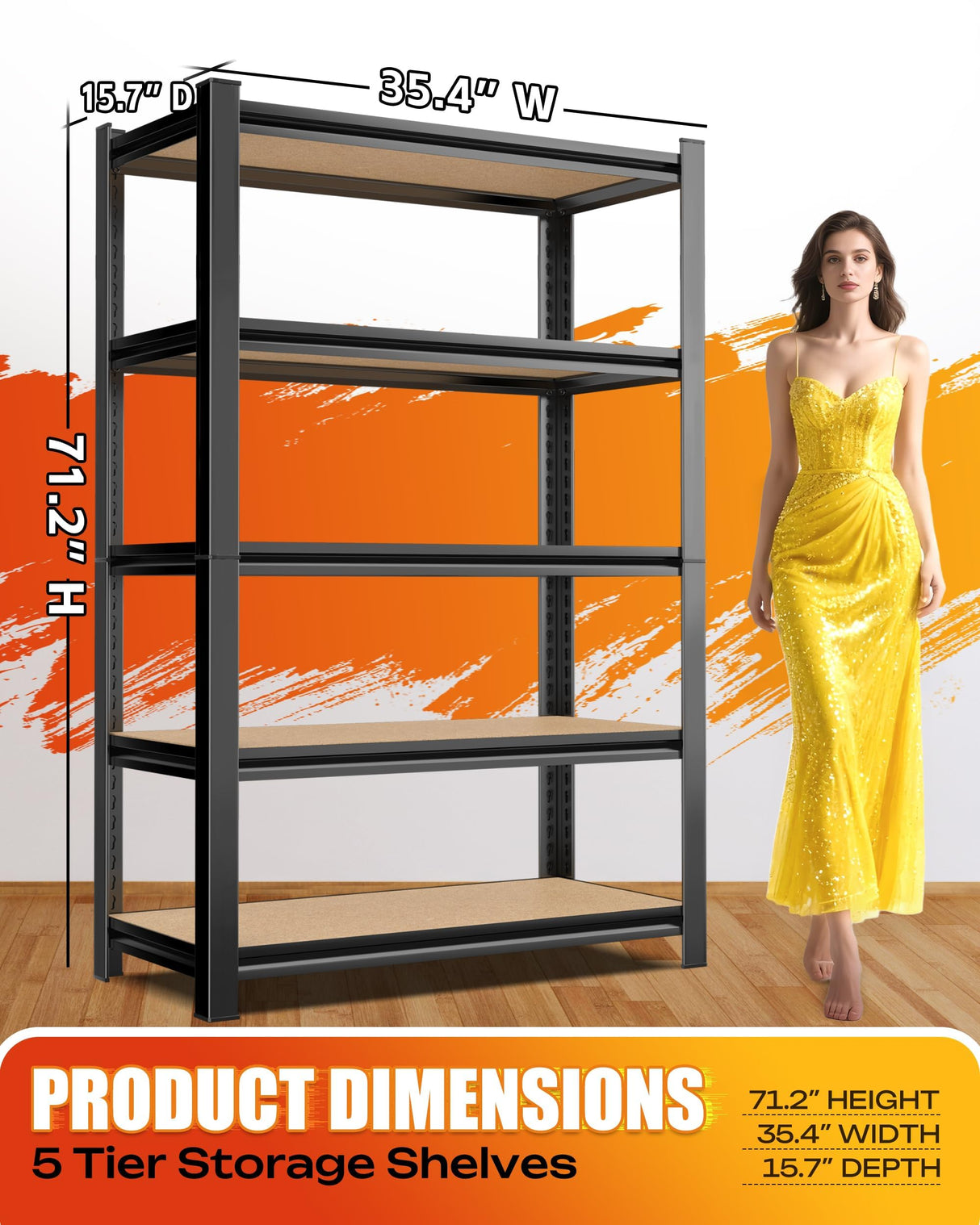 AOAORGG 5-Tier Garage Shelving Heavy Duty Storage Shelves, Adjustable Metal Shelving Unit, Utility Garage Organizer Shelf for Basement, Pantry, Kitchen, Warehouse,supermarket, 15.7"D x 35.4"W x 71.2"H AOAORGG