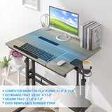 Mobile Standing Desk, Adjustable Rolling Computer Desk with 3 Desktops, Portable Laptop Table with Cup Holder, Home Office Laptop Workstation on Lockable Wheels, Grey Oak Panta