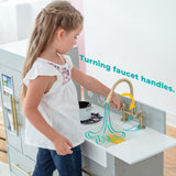 Teamson Kids Little Chef Charlotte Modern Modular Interactive Wooden Play Kitchen with Refrigerator, Stove and Sink in Gray with Gold Accents Teamson Kids