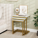 Giantex Nesting Coffee Table Set of 3, Stackable Square End Table w/Faux Marble Tabletop & Heavy-Duty Metal Frame, Farmhouse C-Shaped Accent Table for Small Space, Living Room, Bedroom (White Gold) Giantex