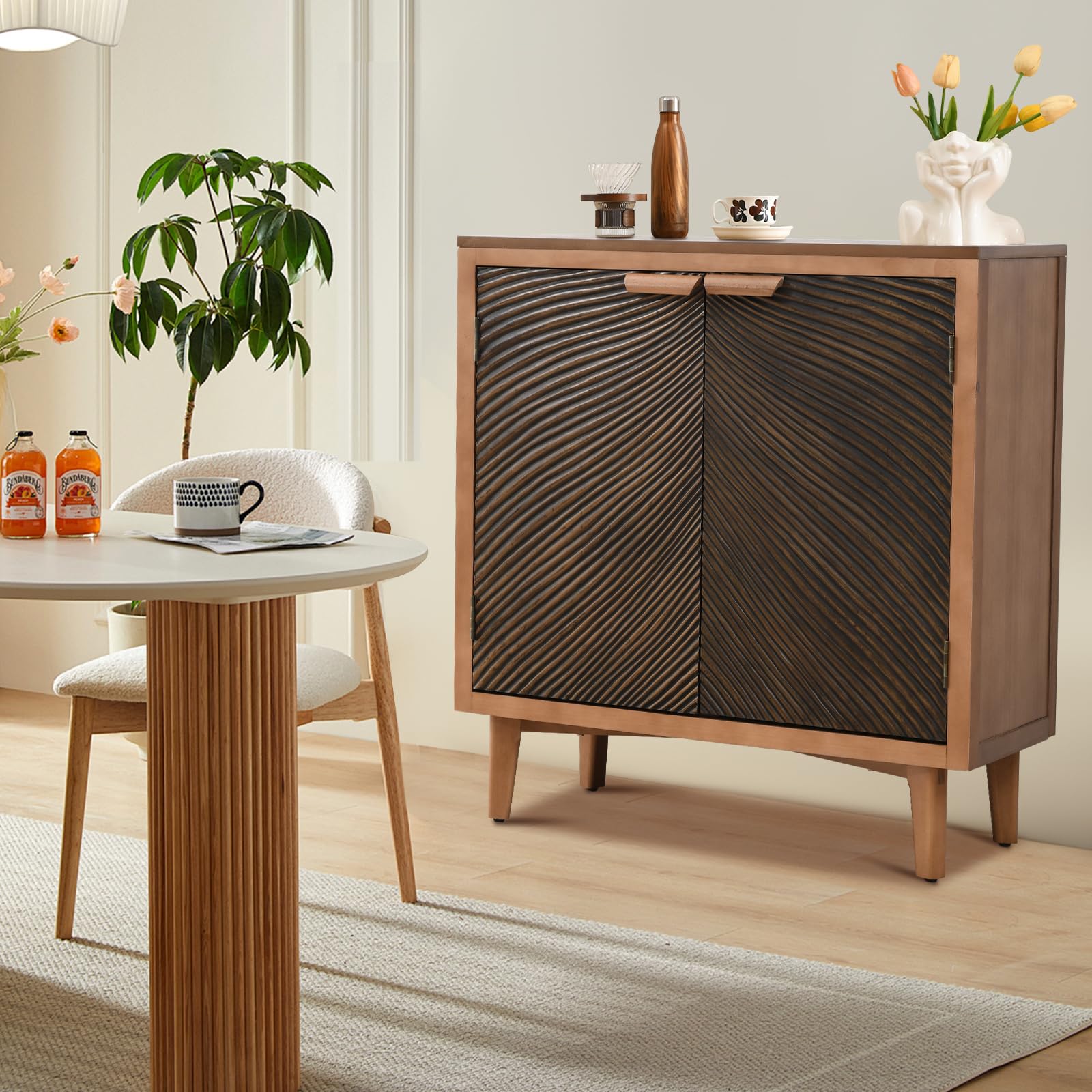 Ahokua Modern Brown Sideboard Buffet Cabinet with Fluted Doors and Ample Storage - WoodArtSupply