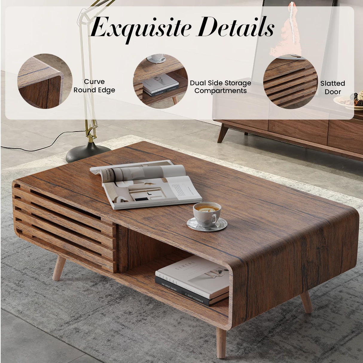 Easyego Coffee Table with Storage, Farmhouse Wood Tables for Living Room, Easy Assembly, Suitable for Various Home Styles (Walnut) Easyego