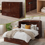AFI, Southampton Murphy Bed Chest Full with 6" Mattress, Built-in USB Charger & Storage Drawer, Walnut AFI
