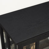 TRJQBCC 30" Glass Curio Display Storage Cabinet with LED Light, Modern 2 Lattice Doors Tableware Display Sideboard w/Adjustable Shelves, Retro Design Quality Showcase Bookcase for Home (Black) TRJQBCC