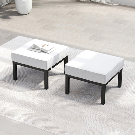 Solaste Outdoor Footstools Patio Ottoman Set of 2, Aluminum All-Weather Outdoor Footrest Seat with Removable Cushions, Patio Furniture Ottomans for Garden, Backyard, Poolside-Grey Solaste