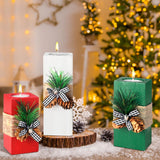 Sliner 3 Pcs Christmas Candle Holders with Candles Wooden Xmas Tealight Candle Holders Decorations Red White Green Votive Wood Candlestick for Christmas Table Centerpiece Decor Xmas Gifts Sliner