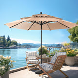 PHI VILLA 10ft Patio Umbrellas, Outdoor 3 Tier Vented Large Market Table Umbrella with 8 Sturdy Ribs and 1.5" Umbrellla Pole for Lawn Poolside Garden Terrace, Beige(No Base) PHI VILLA