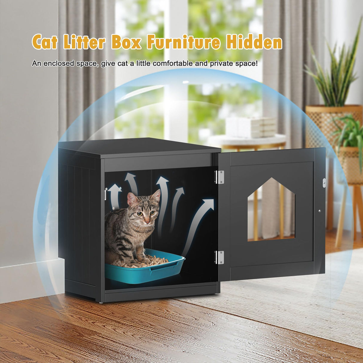 Cat Litter Box Enclosure Hidden Kitty Litter Box Furniture Indoor Cat Box Cabinet House Side Table Nightstand Washroom (Black) Nova Microdermabrasion